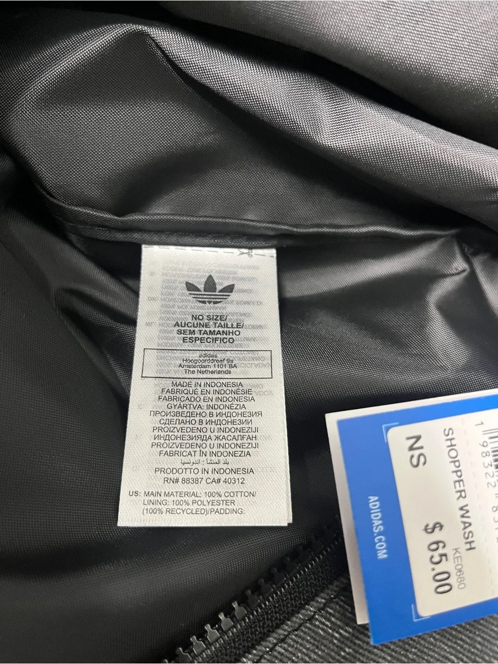adidas Originals Shopper Denim Shoulder Bag Casual Lifestyle Bag Black KE0680